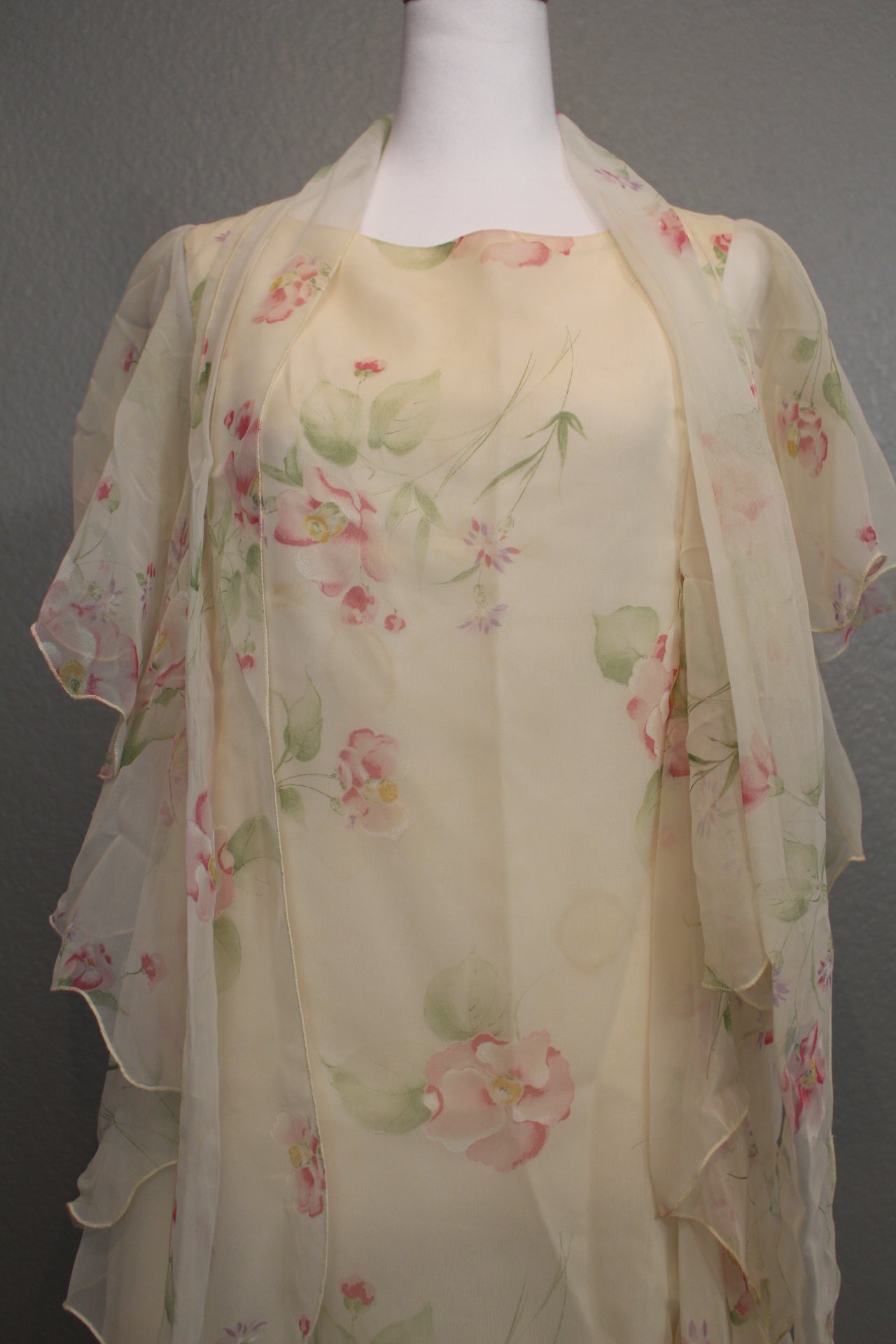 Creme Color Dress with Soft Pink Flowers