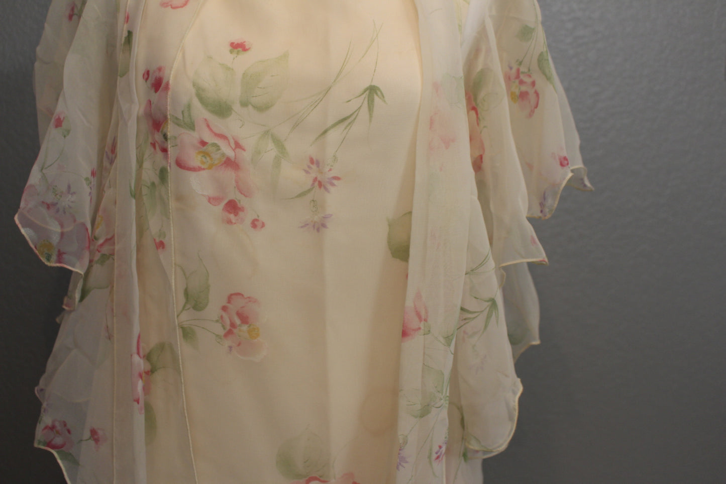 Creme Color Dress with Soft Pink Flowers