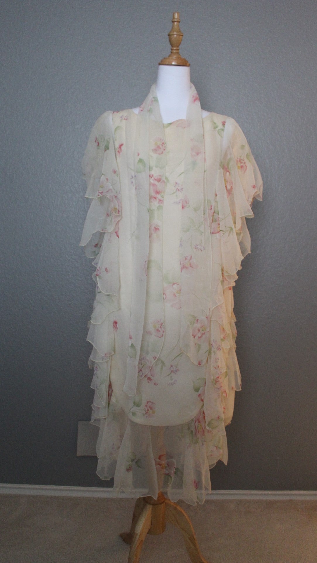 Creme Color Dress with Soft Pink Flowers