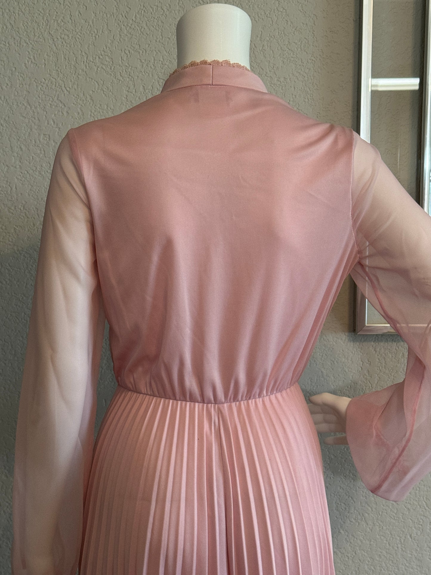 Amy Deb Pink 70s Long Sleeve Dress with Sheer Sleeves