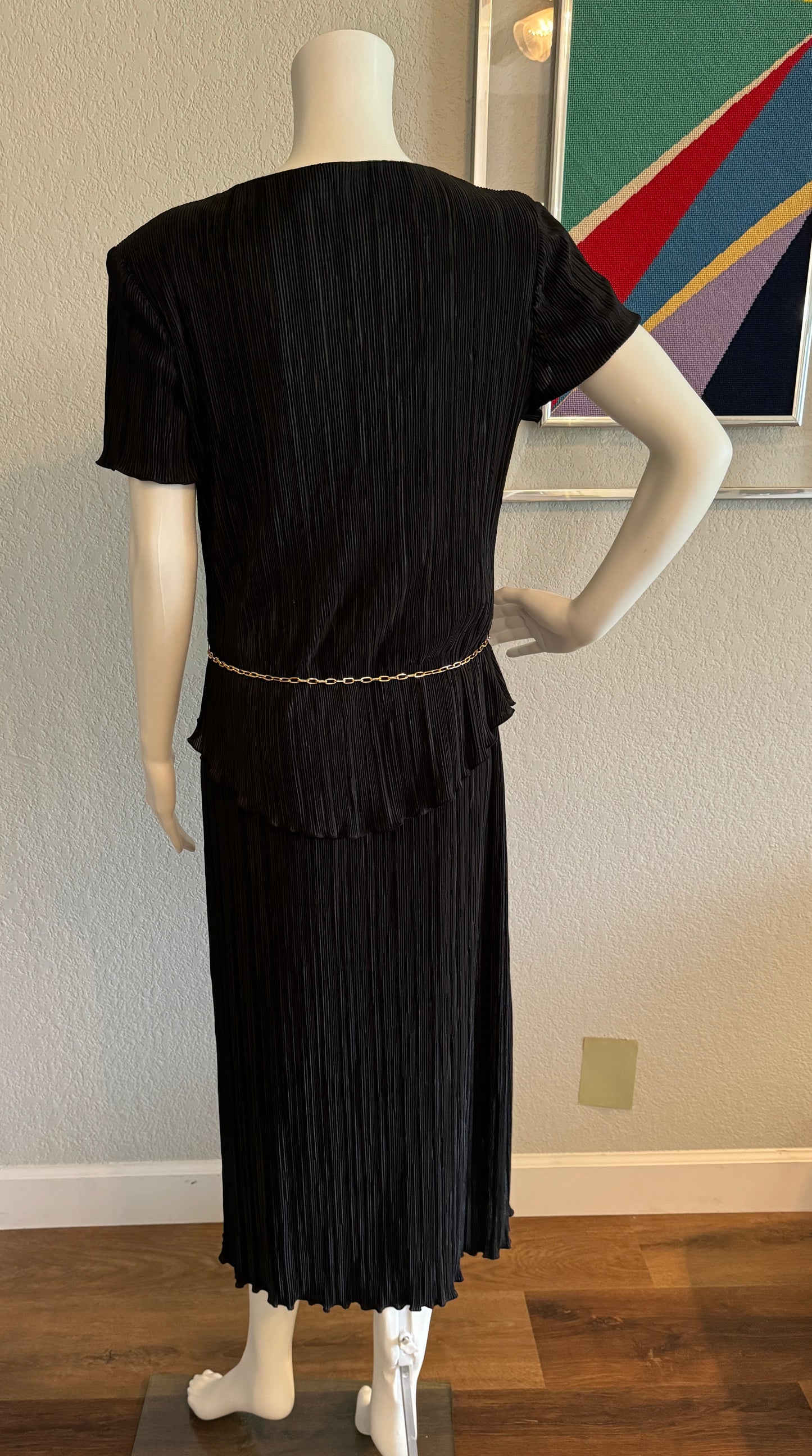 Connected Apparel Black Dress with Gold Belt (Medium), Size 12