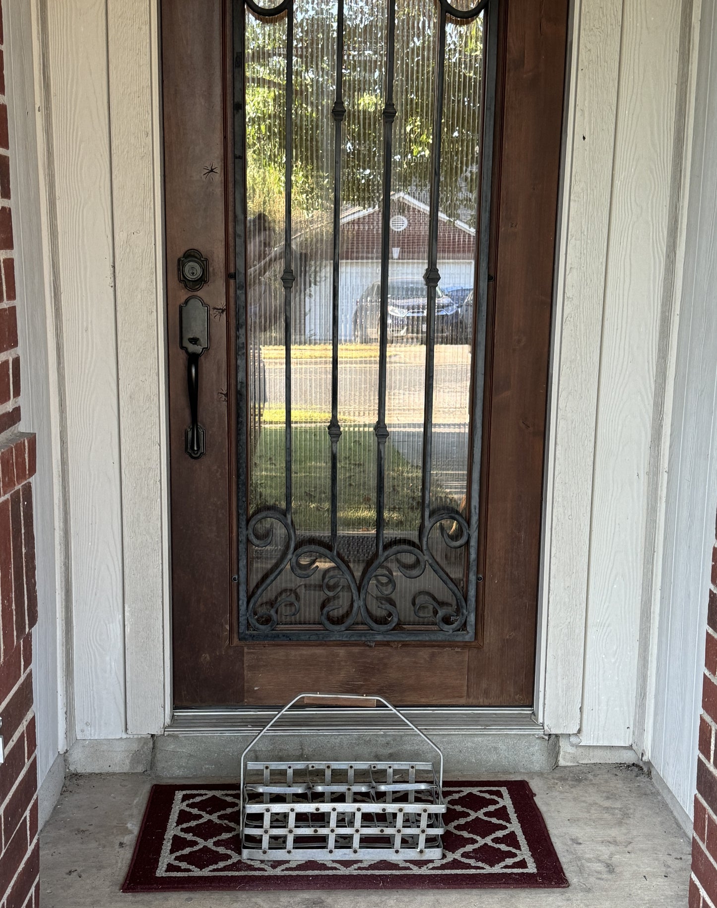 Milk Bottle, Dairy Carrier in Metal Caddy with Wood Handle, Six compartments