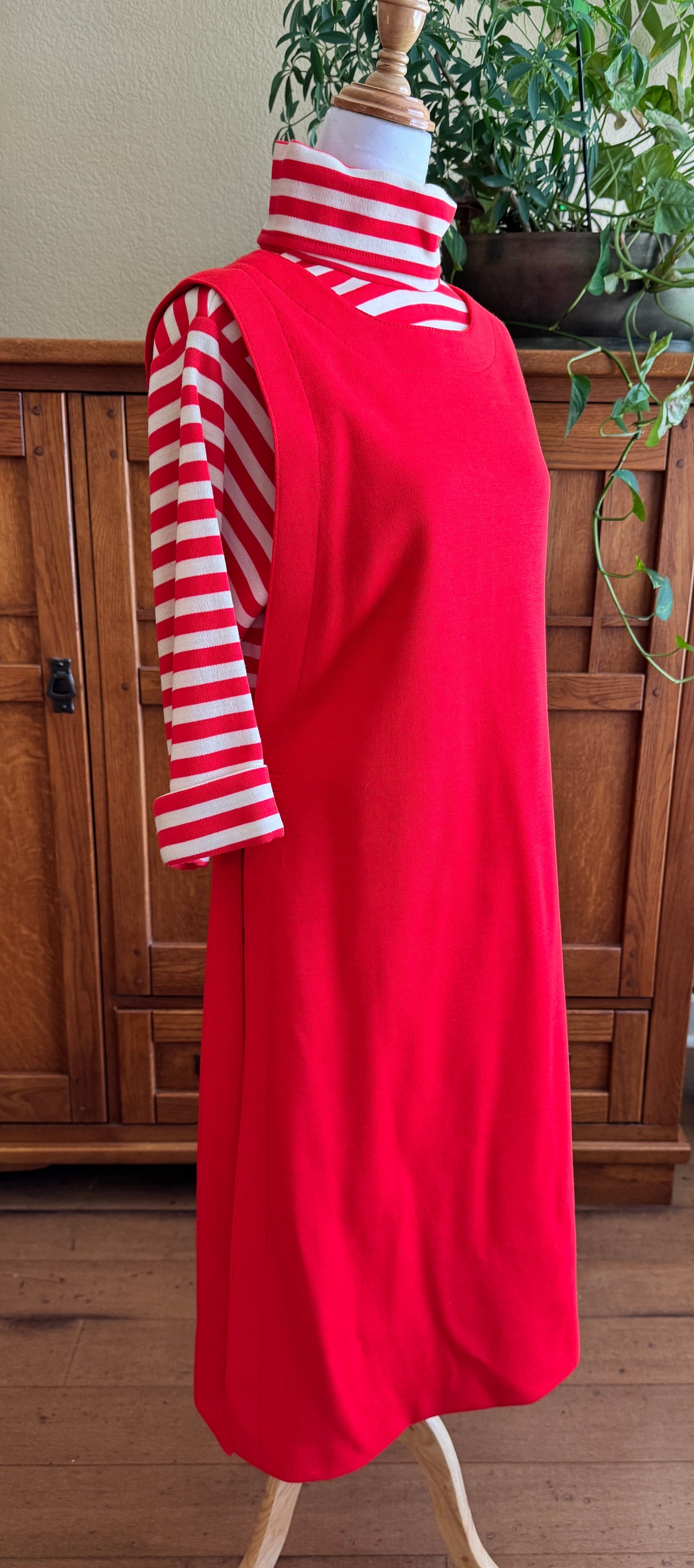 Vintage 1970s Bealls Red & White Striped Knit Dress Set | Nautical Two-Piece | Size 14
