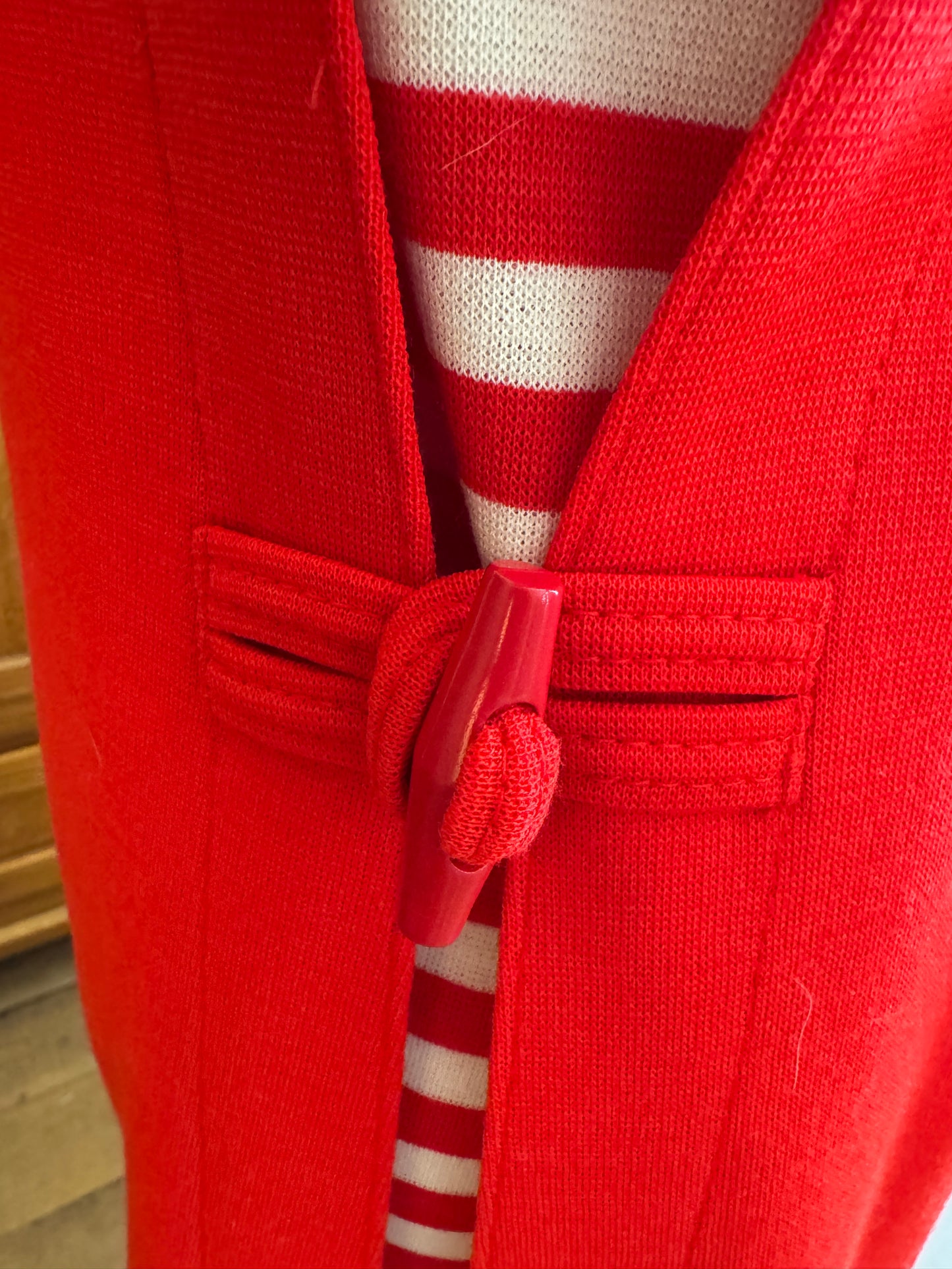Vintage 1970s Bealls Red & White Striped Knit Dress Set | Nautical Two-Piece | Size 14