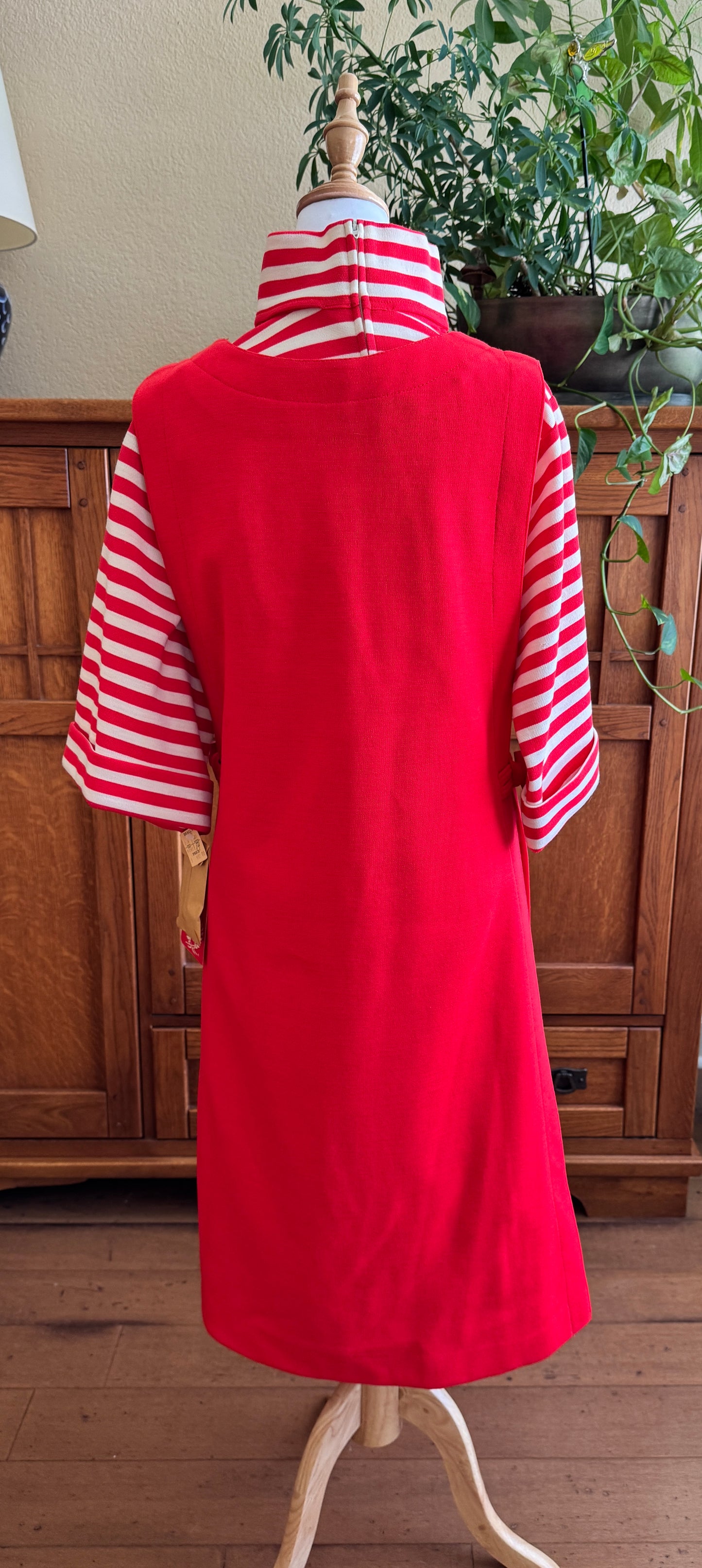 Vintage 1970s Bealls Red & White Striped Knit Dress Set | Nautical Two-Piece | Size 14