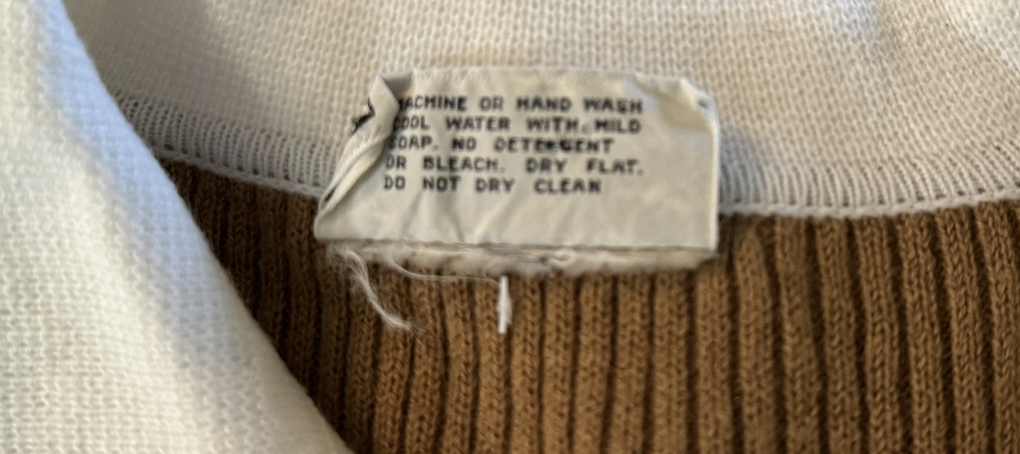 Kimlon Brown Long Sleeve Ribbed Sweater with Off-White Collar
