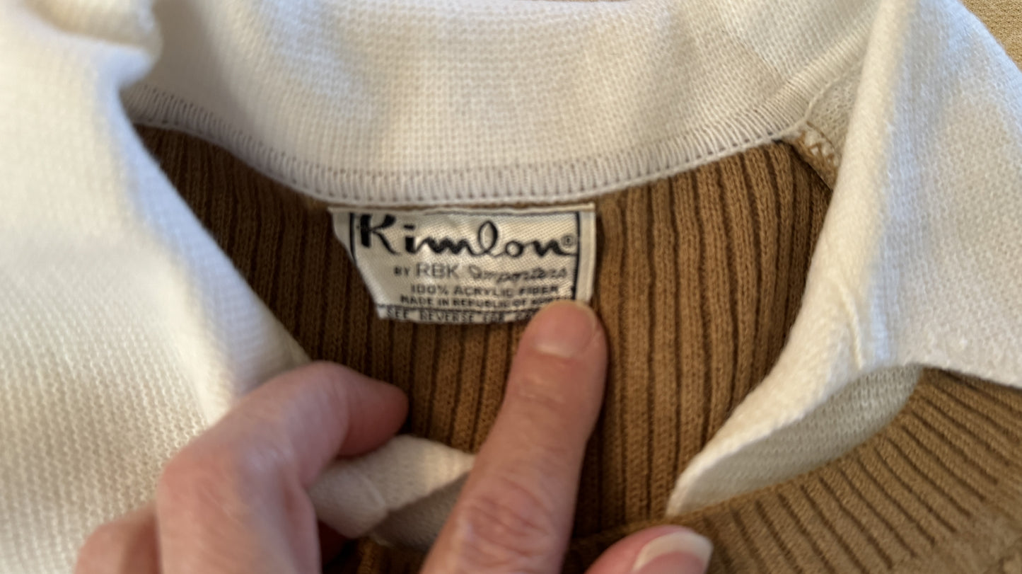 Kimlon Brown Long Sleeve Ribbed Sweater with Off-White Collar