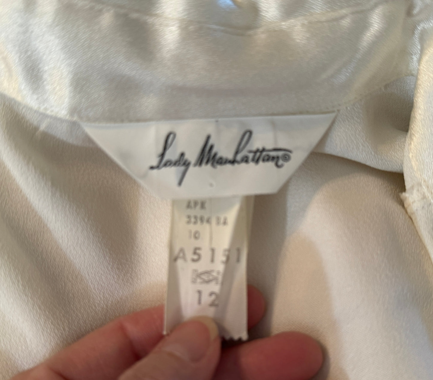 Lady Manhattan White Shiny Long Sleeve Blouse