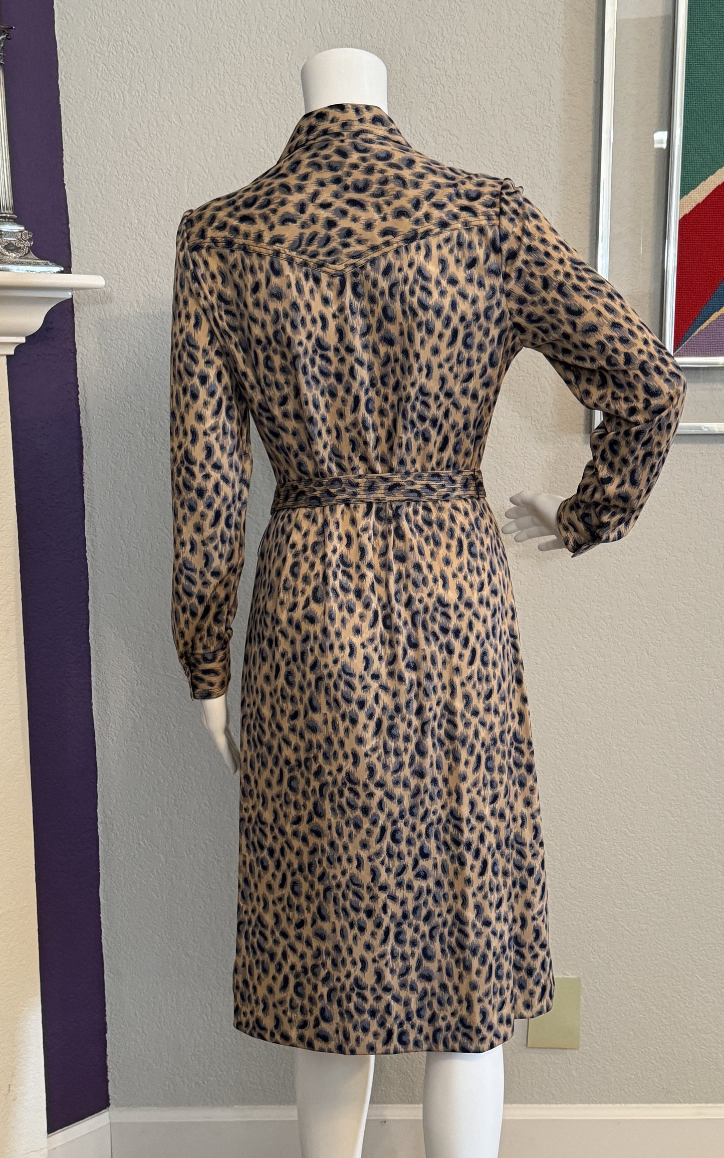 Leopard Print Vintage Knit Button Dress from the 1970s (Small/Medium)