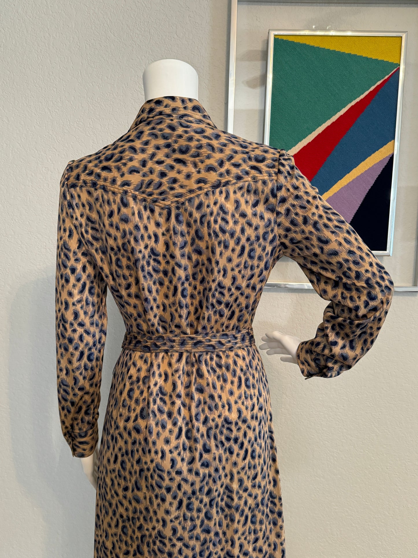 Leopard Print Vintage Knit Button Dress from the 1970s (Small/Medium)