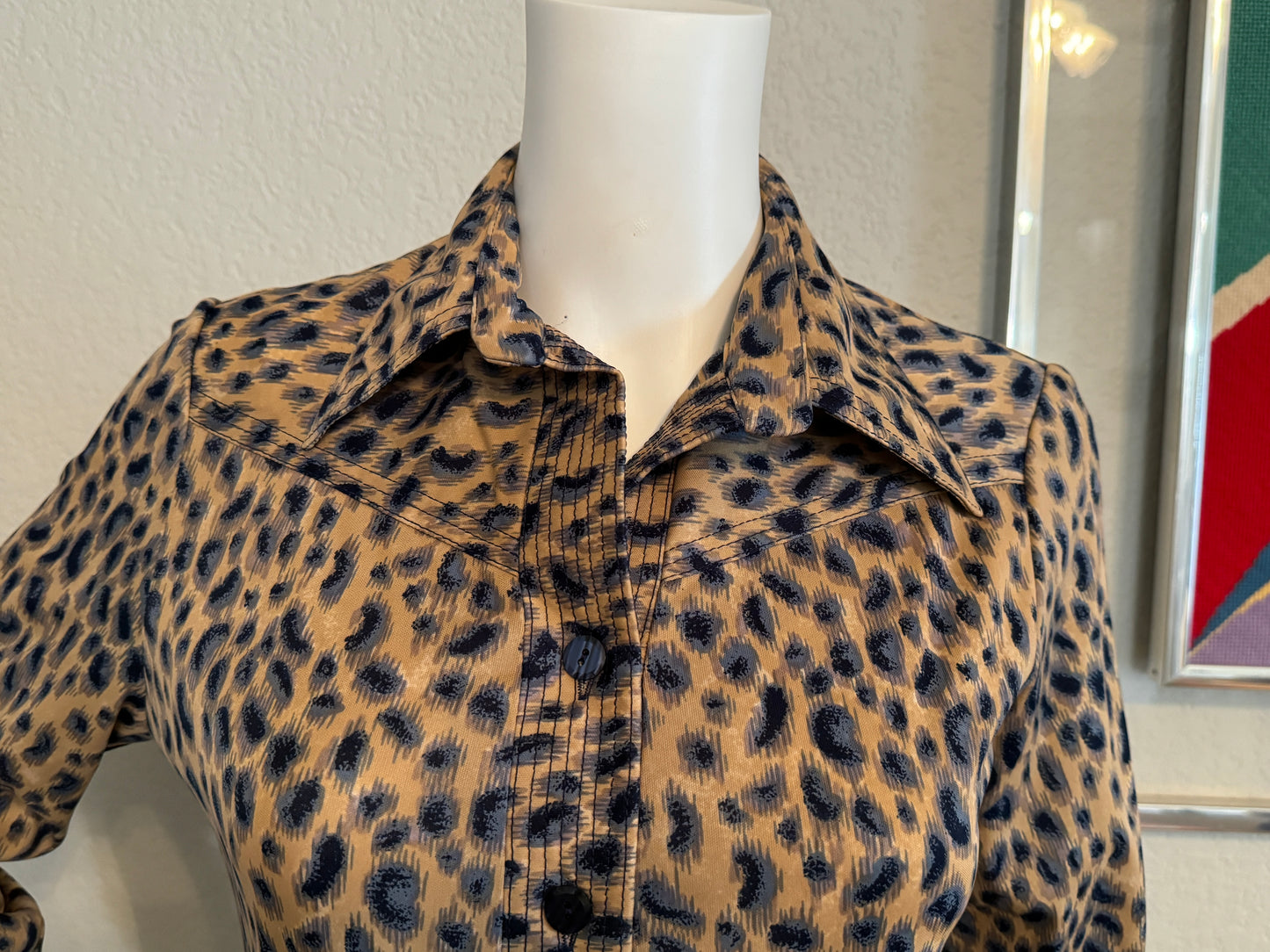 Leopard Print Vintage Knit Button Dress from the 1970s (Small/Medium)