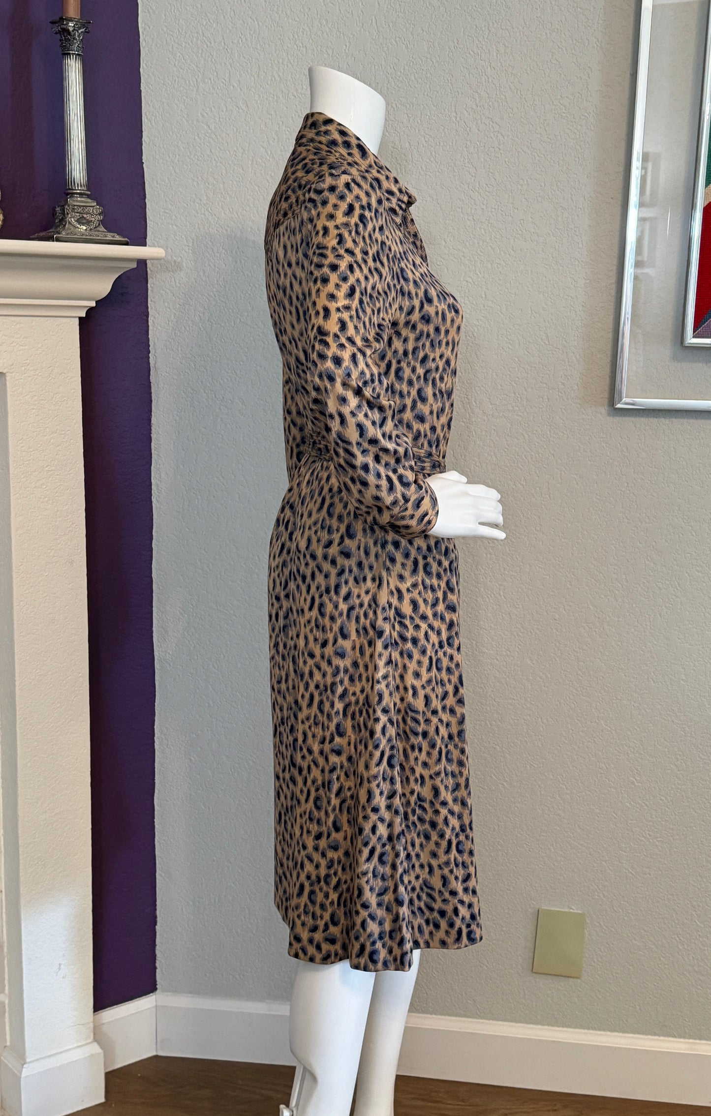Leopard Print Vintage Knit Button Dress from the 1970s (Small/Medium)