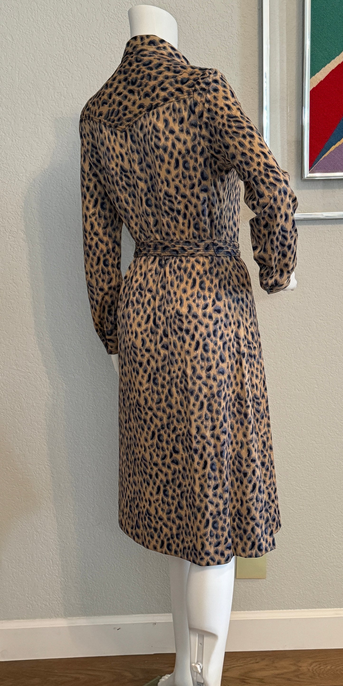 Leopard Print Vintage Knit Button Dress from the 1970s (Small/Medium)
