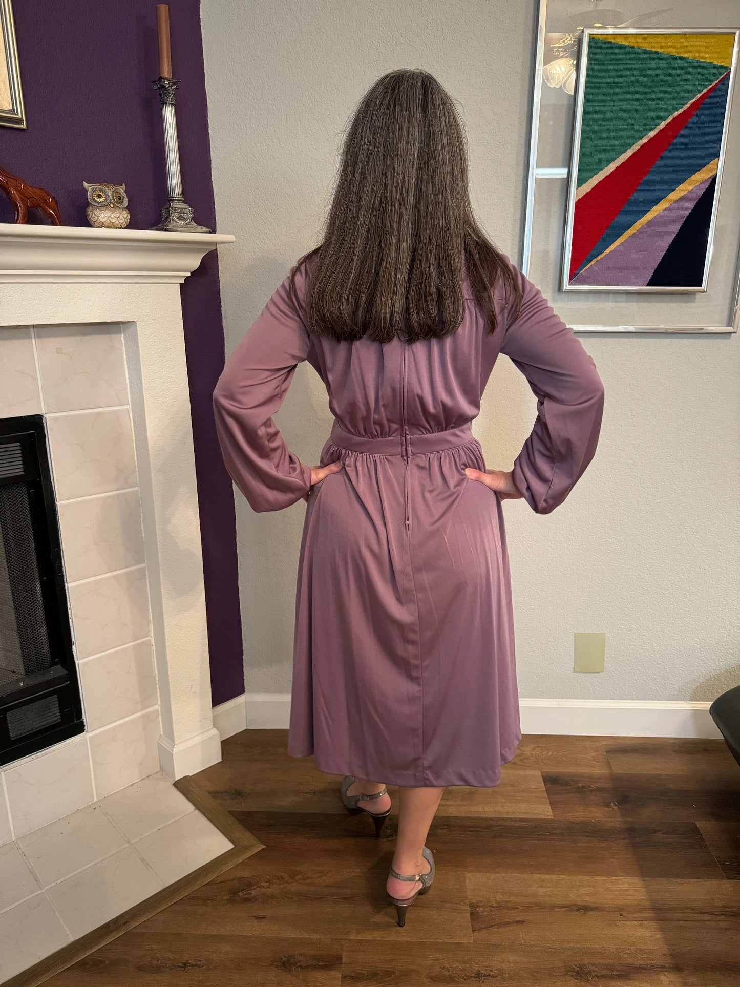 Long Sleeve Shiny Light / Mauve Purple Dress (Vintage Size 12)