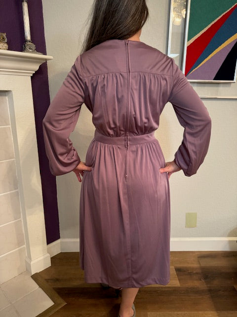 Long Sleeve Shiny Light / Mauve Purple Dress (Vintage Size 12)