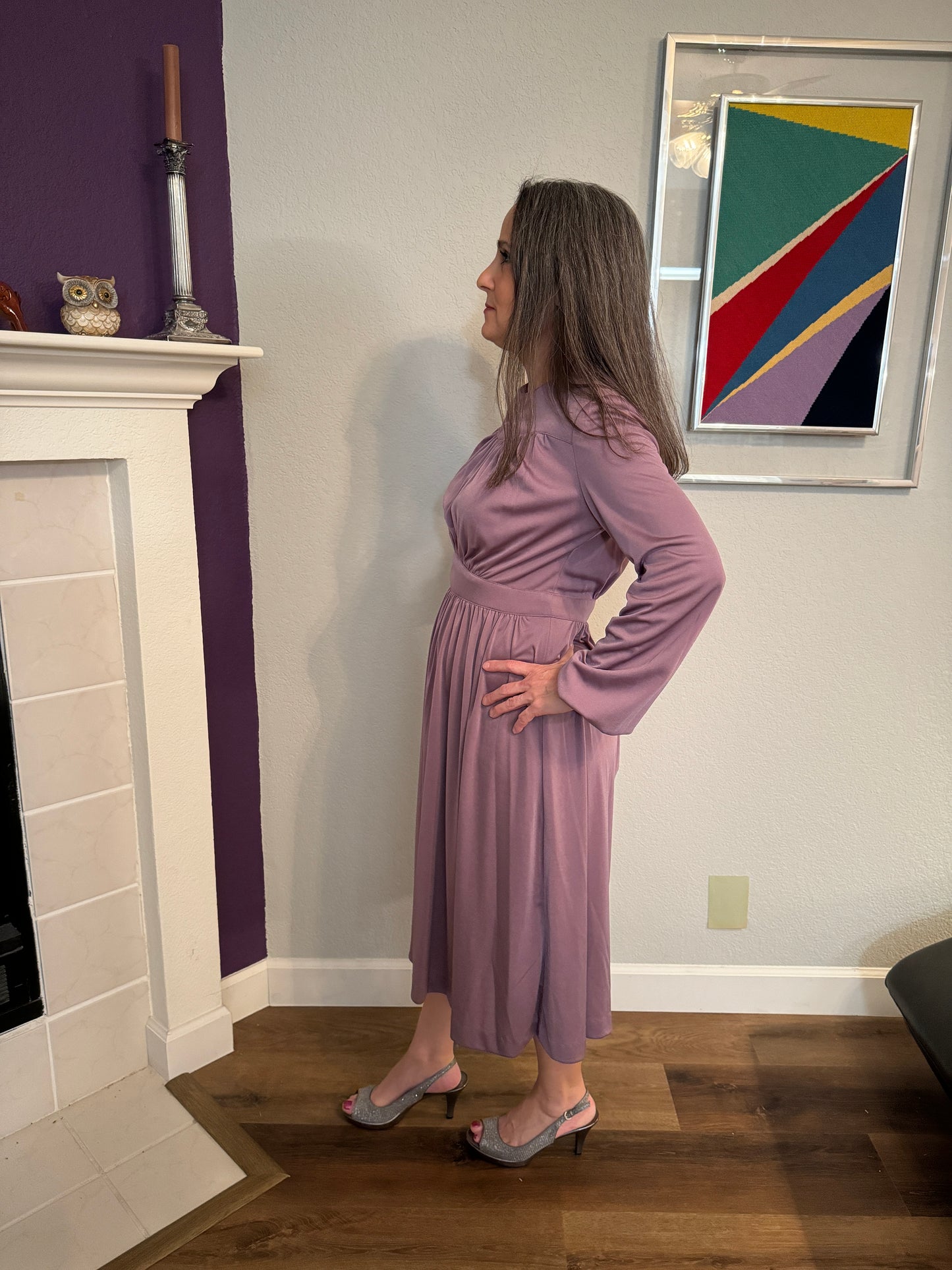 Long Sleeve Shiny Light / Mauve Purple Dress (Vintage Size 12)