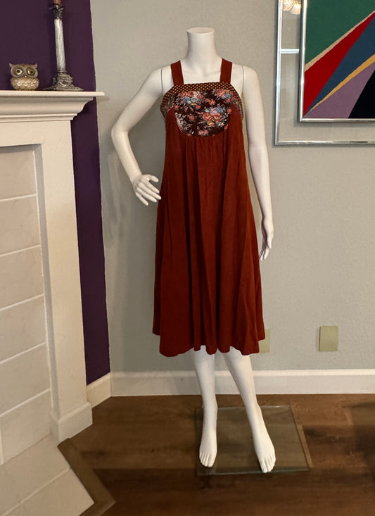 Maroon 1970’s Sleeveless Adjustable Straps Vintage Dress