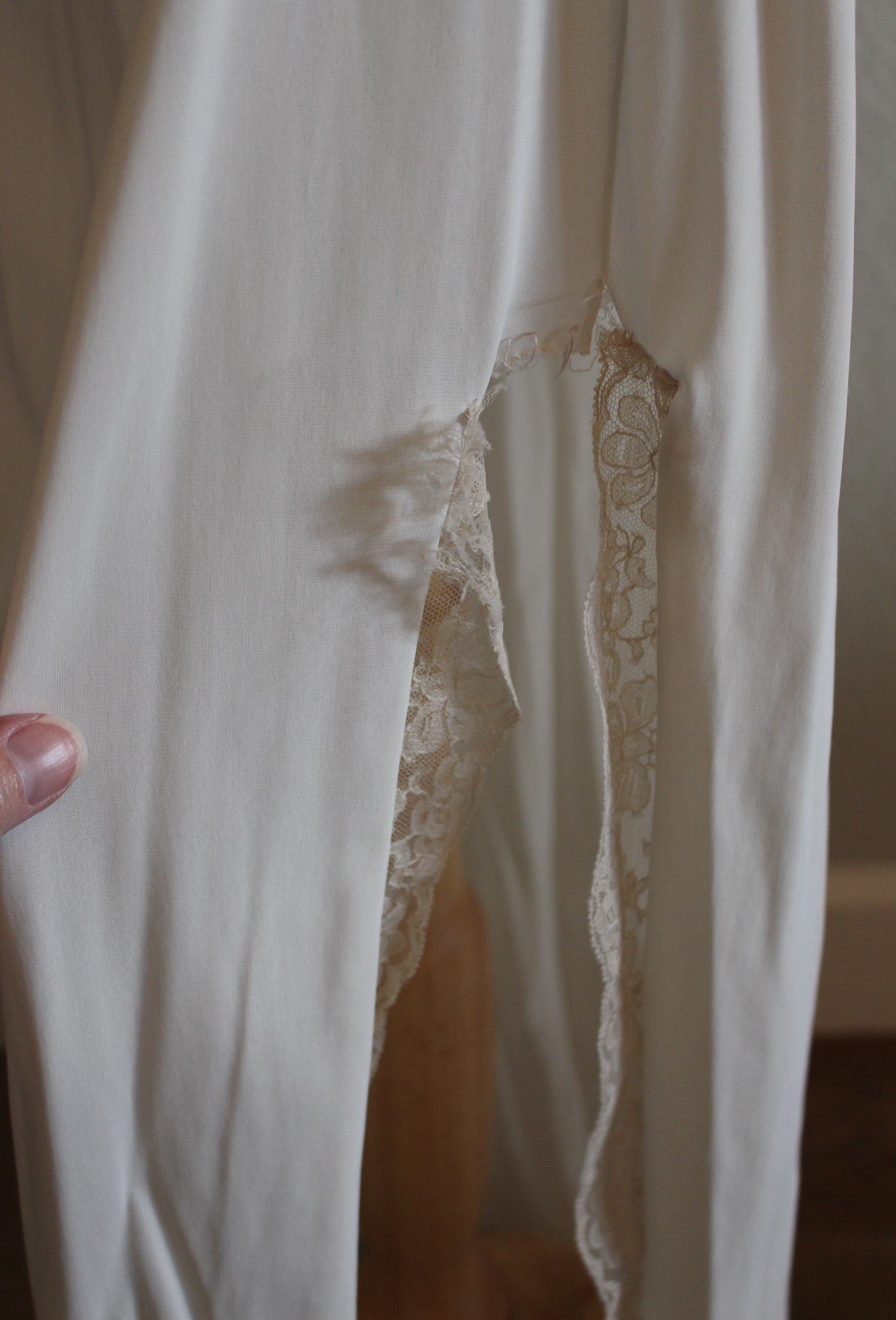 Off-White Full Lengh Sleeveless Nightgown Nylon and Lace