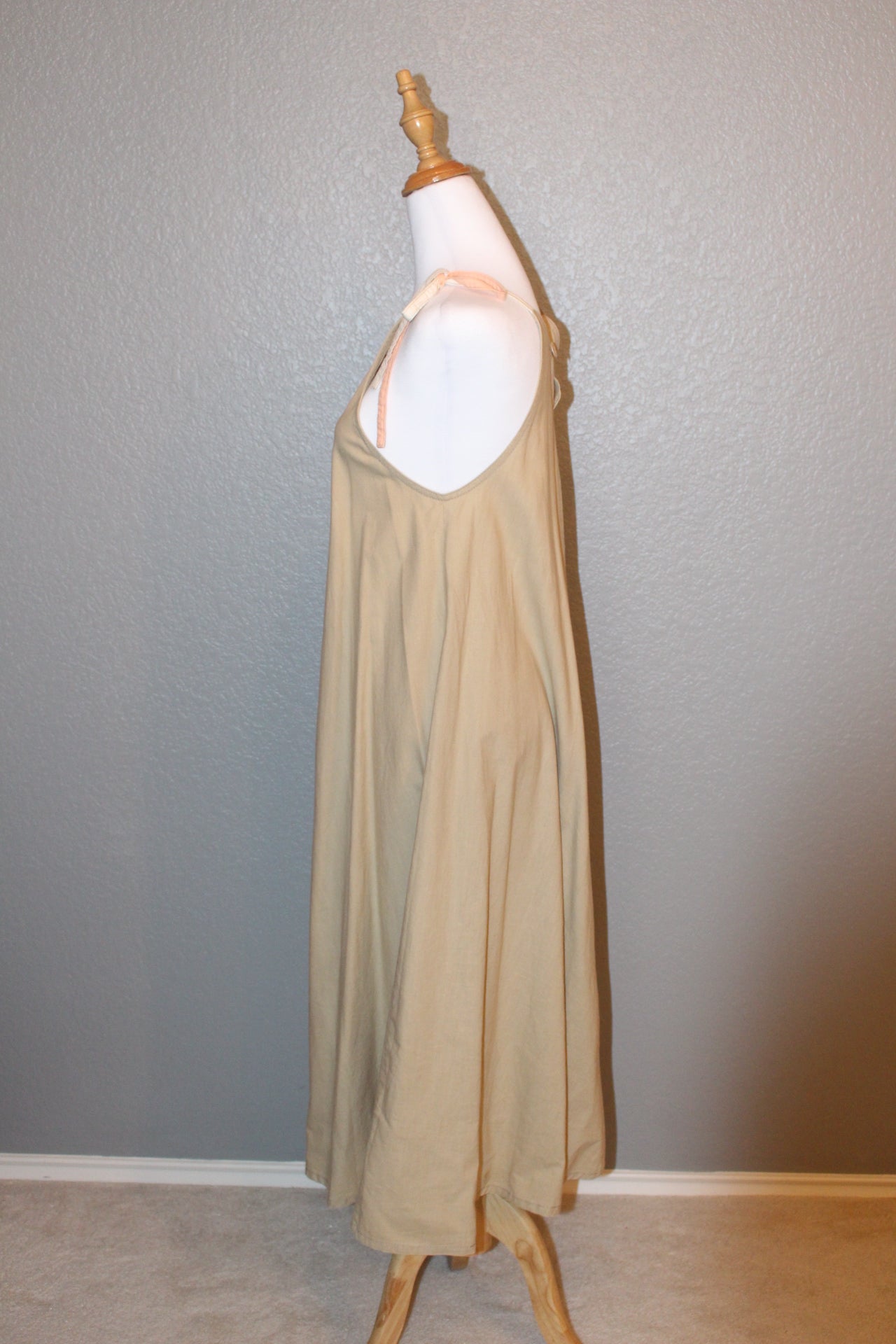Brown Cotton Dress 70's Dress with spaghetti straps - Small