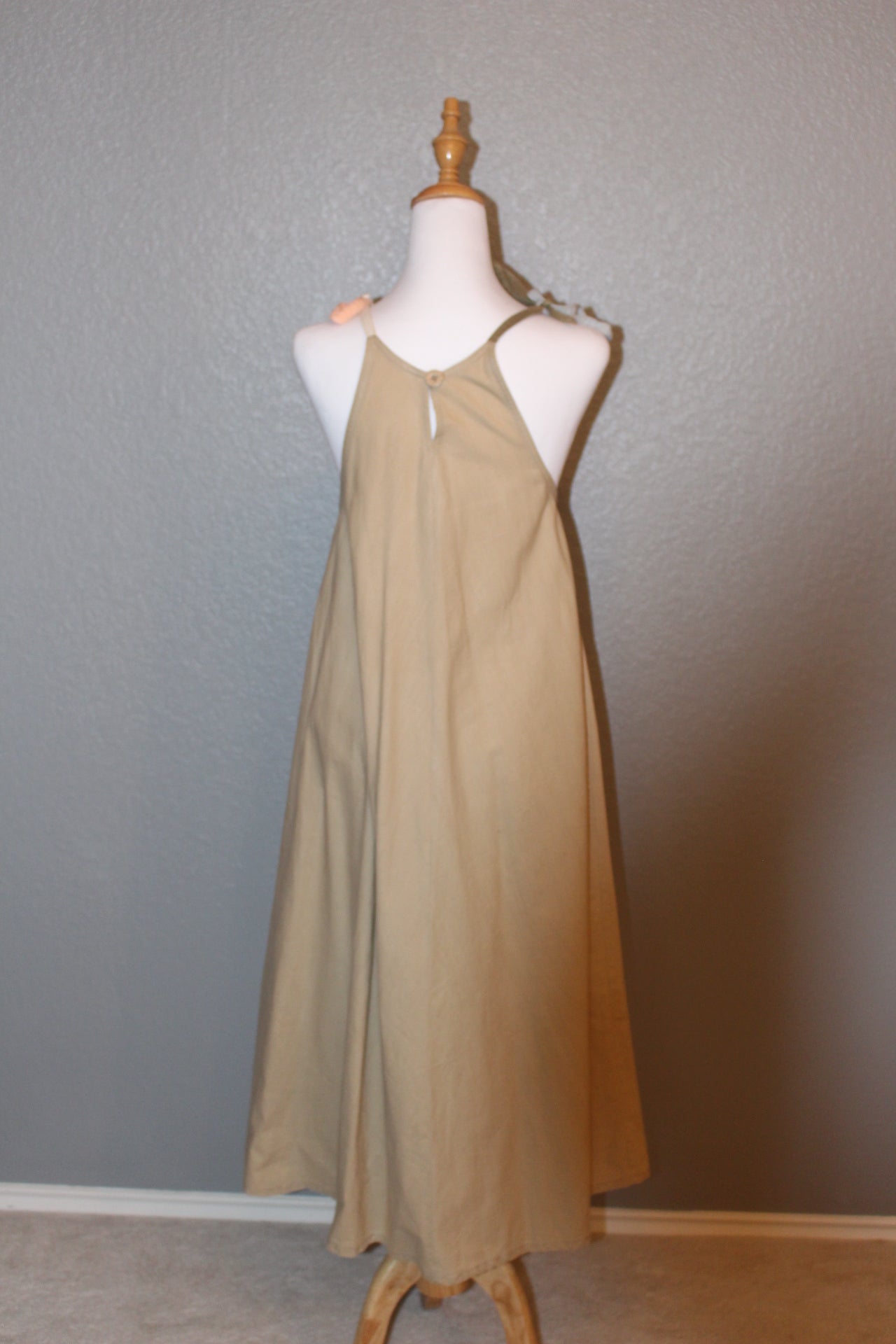 Brown Cotton Dress 70's Dress with spaghetti straps - Small