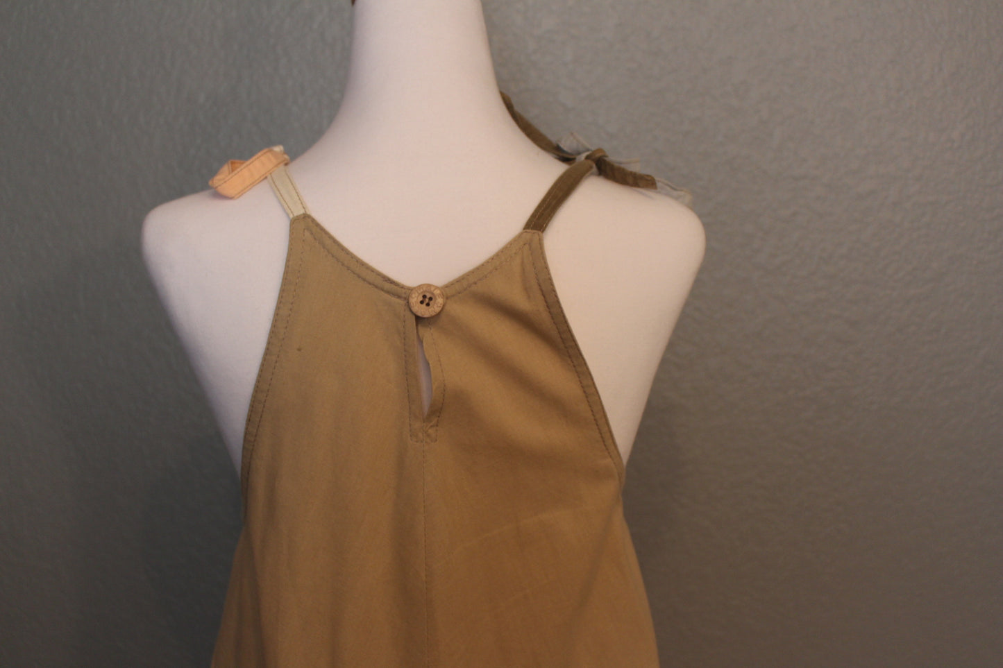 Brown Cotton Dress 70's Dress with spaghetti straps - Small