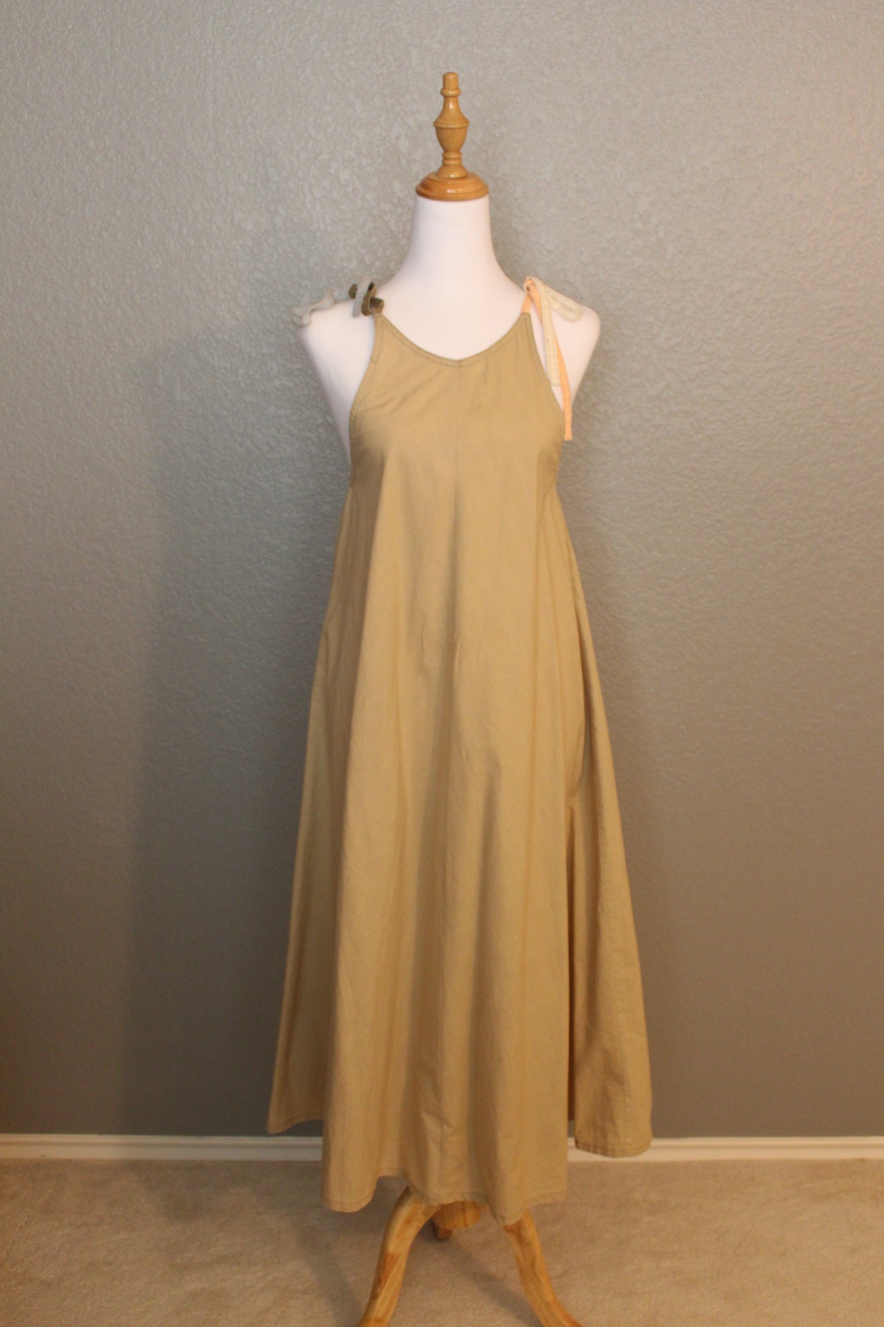 Brown Cotton Dress 70's Dress with spaghetti straps - Small
