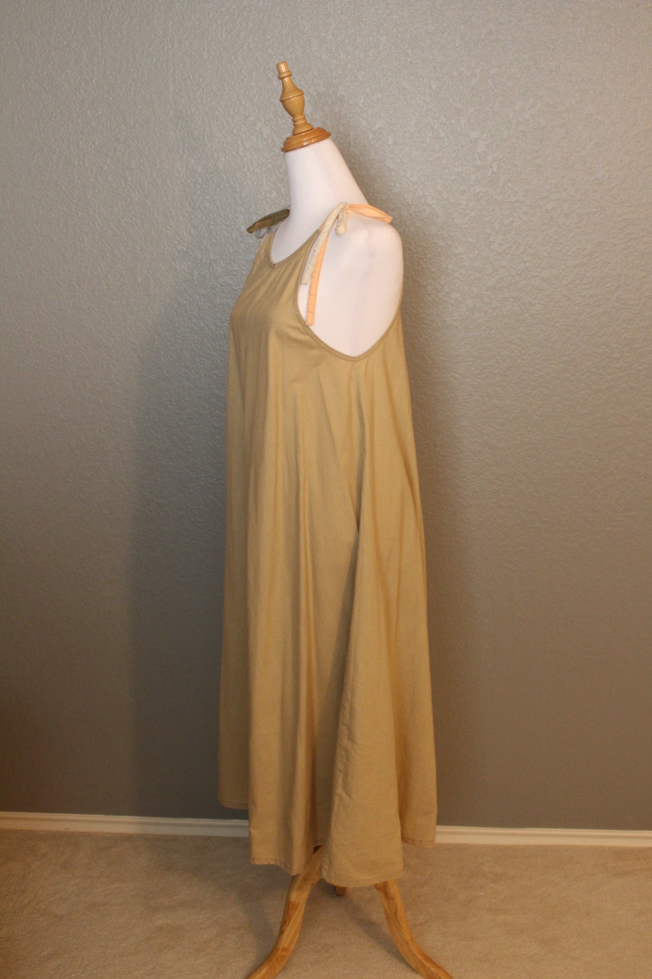 Brown Cotton Dress 70's Dress with spaghetti straps - Small