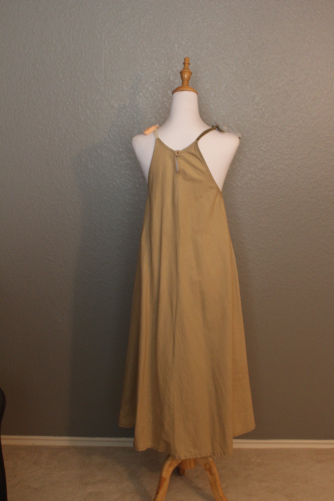 Brown Cotton Dress 70's Dress with spaghetti straps - Small