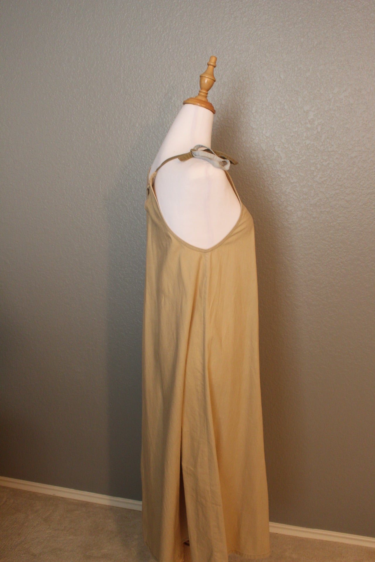 Brown Cotton Dress 70's Dress with spaghetti straps - Small