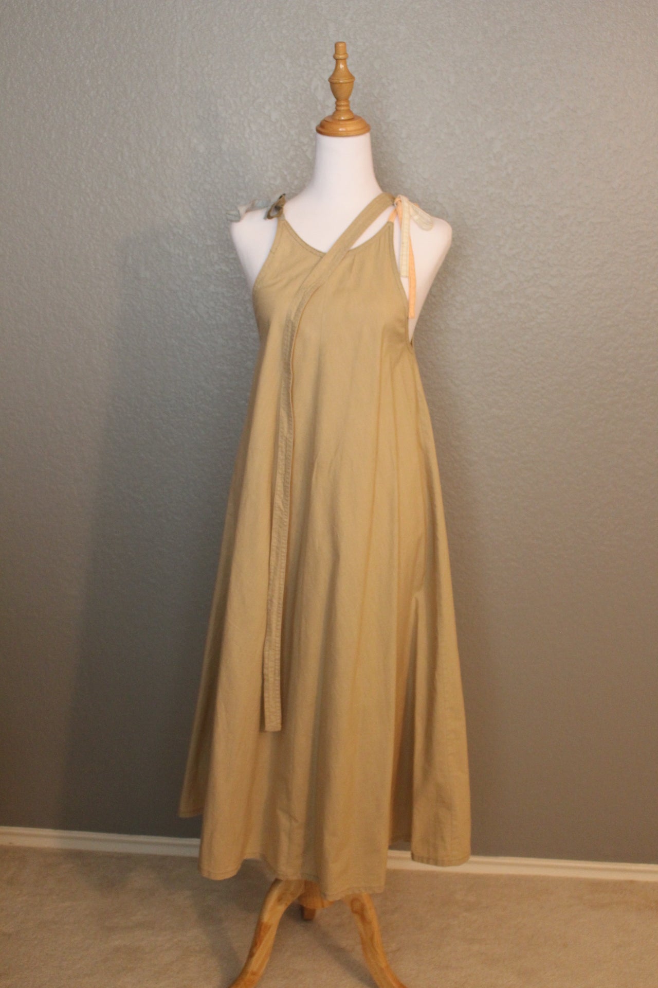 Brown Cotton Dress 70's Dress with spaghetti straps - Small