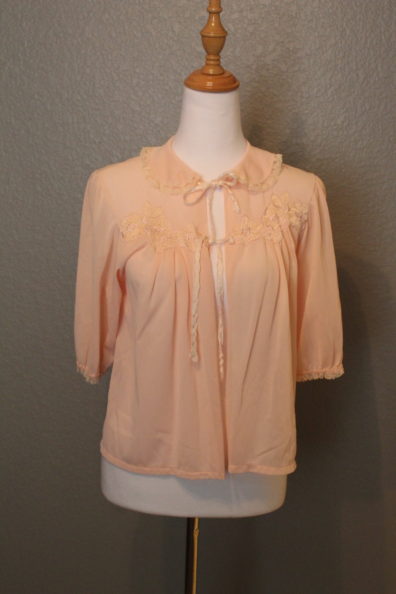 Baby Blue Tie Neck Bed Jacket | Vintage Lingerie (SM)