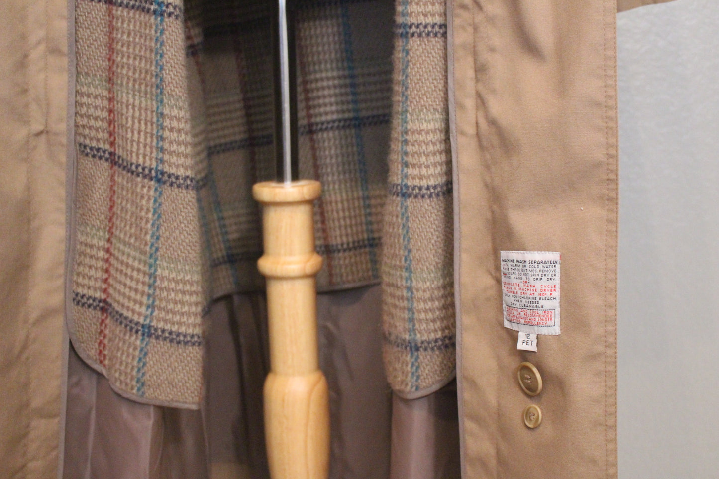 London Fog Jacket Classic Beige Trench Coat with Wool- Size 14 Petite