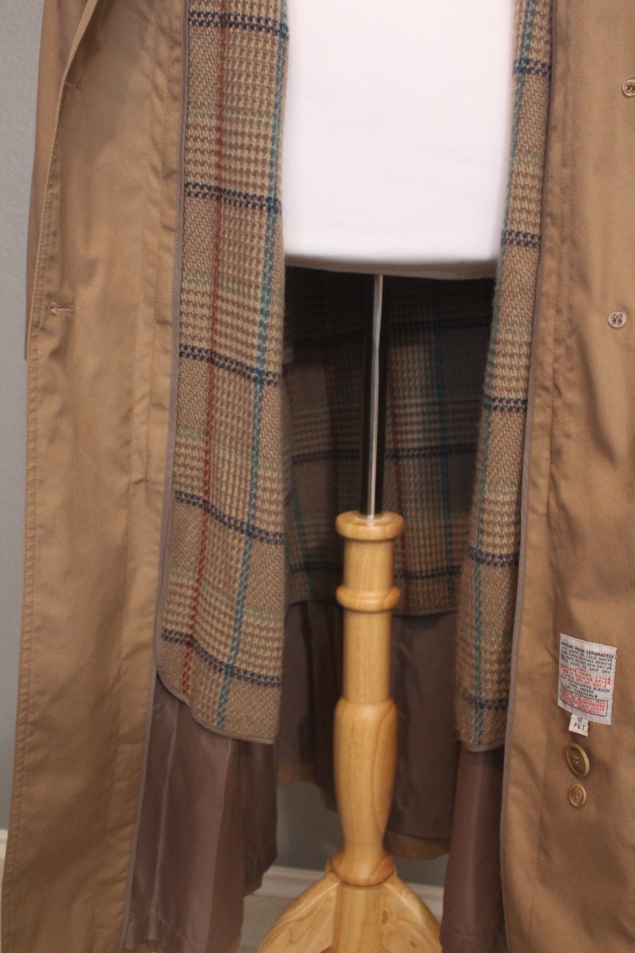 London Fog Jacket Classic Beige Trench Coat with Wool- Size 14 Petite