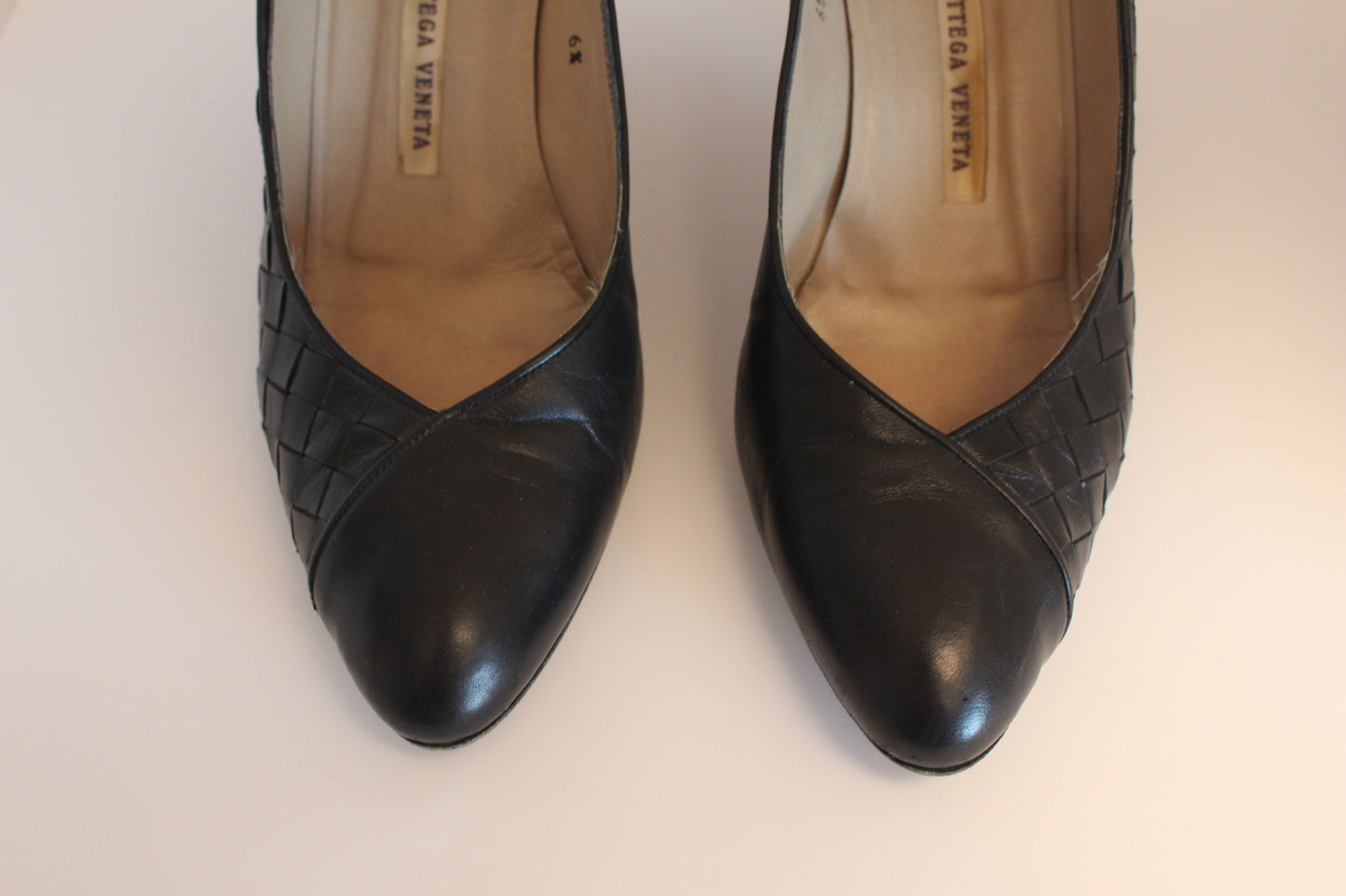 Vintage Bottega Black Leather Woven Heels - Size 6 1/2", Women's