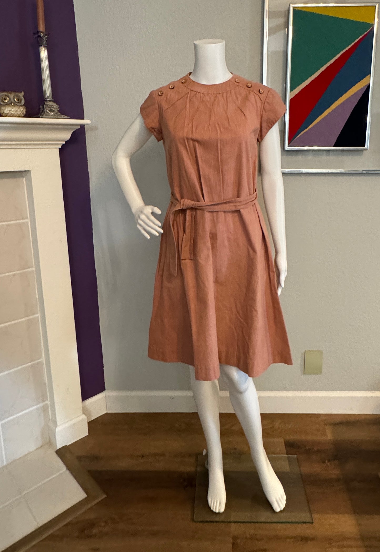 Al La Mode Short Sleeve Dress Peach / Pink with Belt