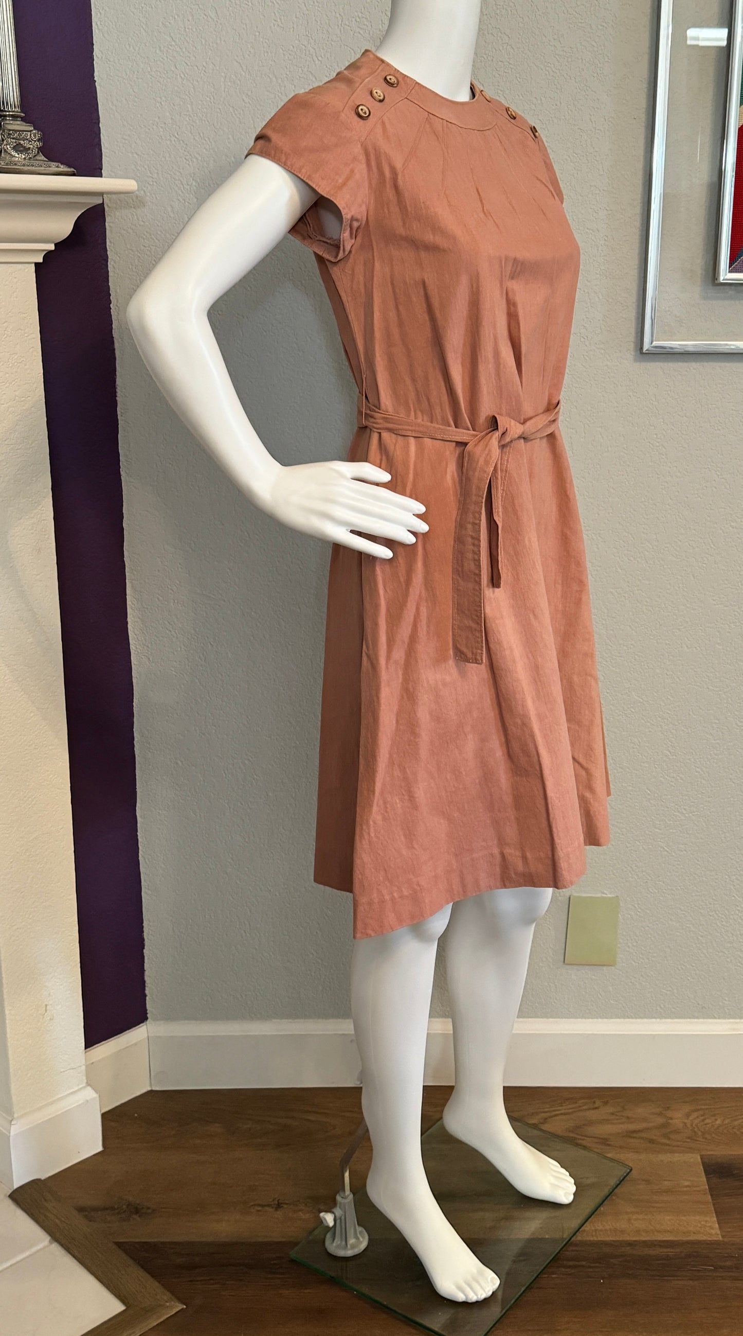 Al La Mode Short Sleeve Dress Peach / Pink with Belt