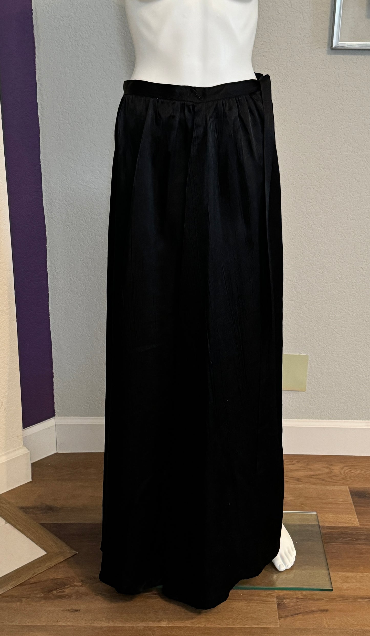 Black Full Length Silk Skirt with Bow, Sash