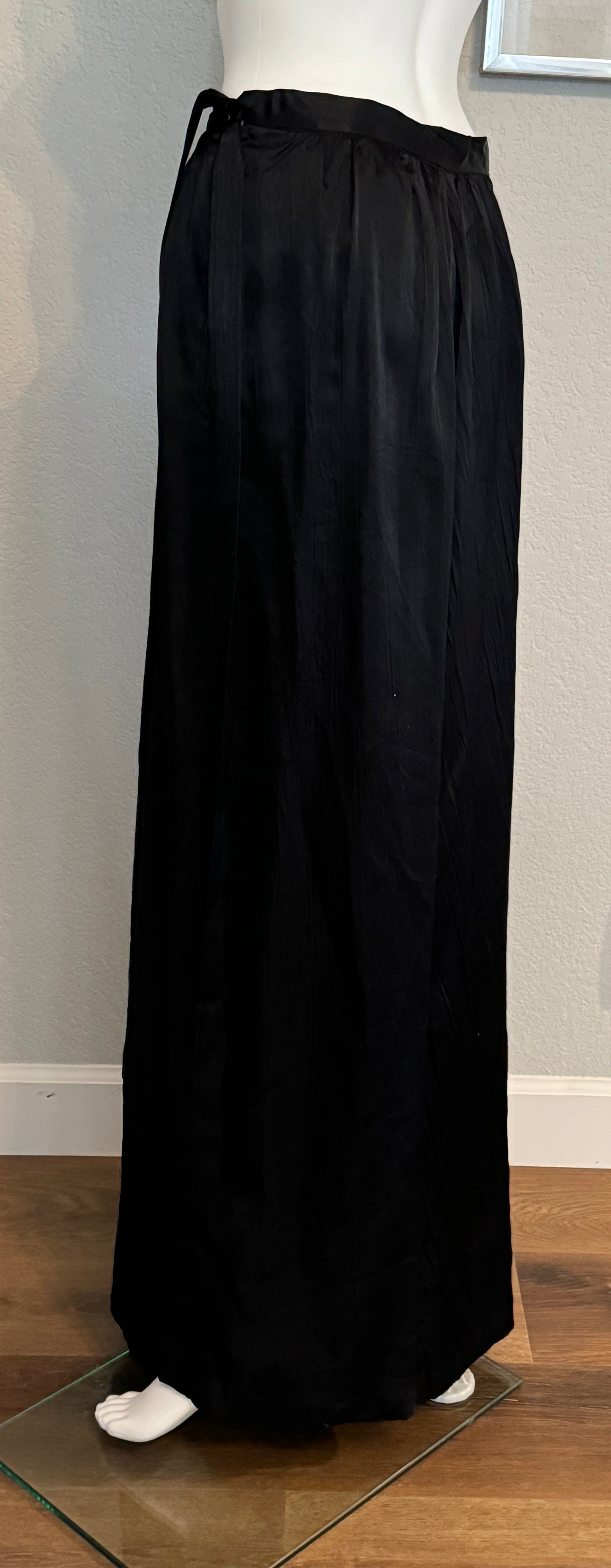 Black Full Length Silk Skirt with Bow, Sash