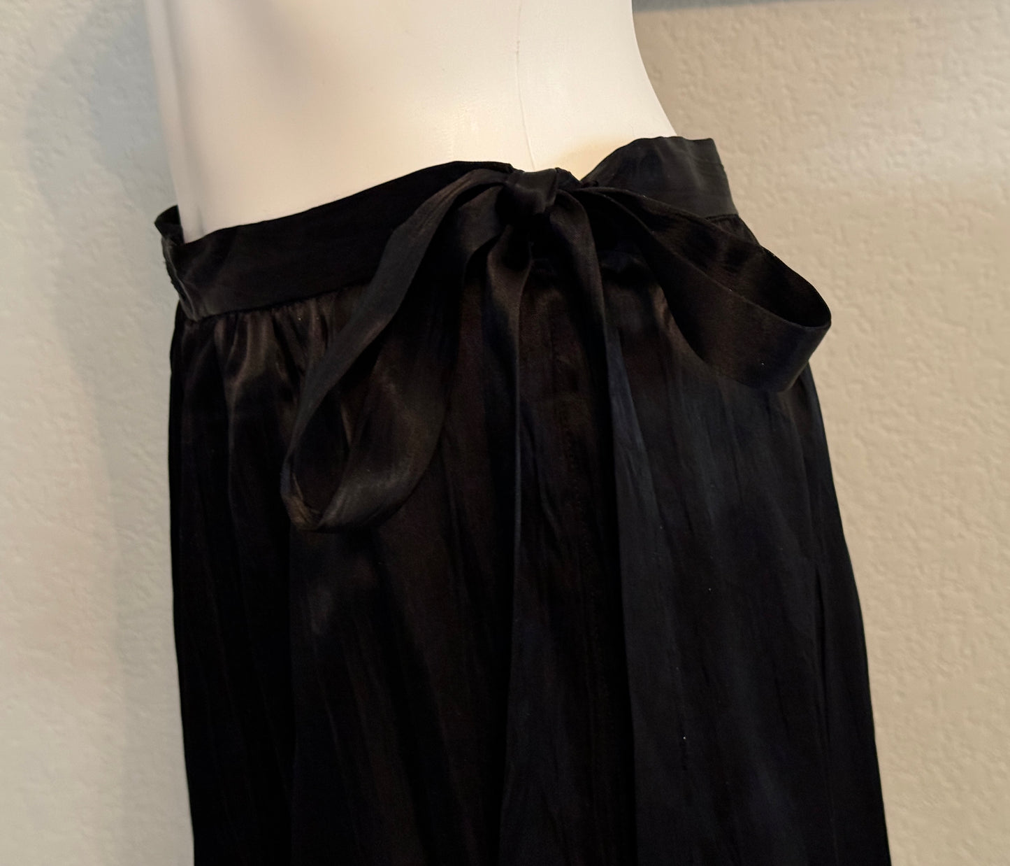 Black Full Length Silk Skirt with Bow, Sash