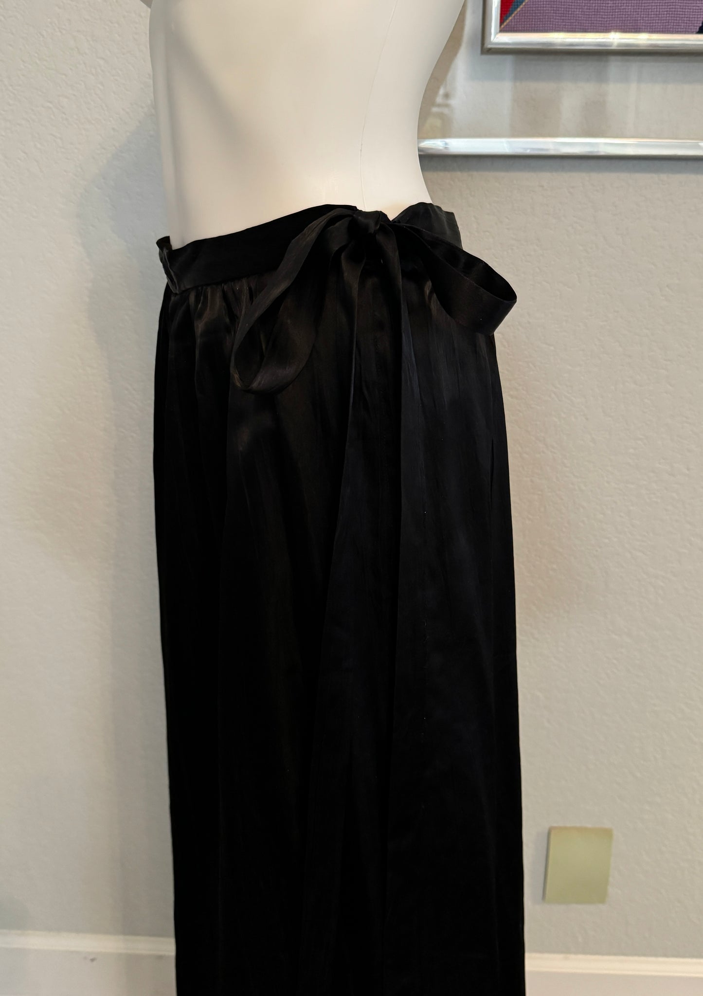 Black Full Length Silk Skirt with Bow, Sash