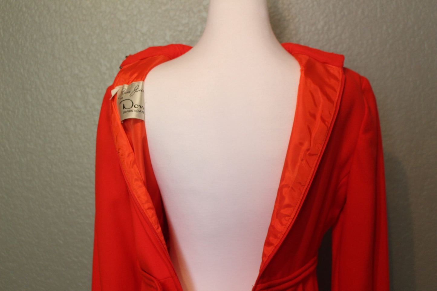 Don Sophisticates 1960's Orange - Red Color, Jackie O Style Wool Vintage Dress