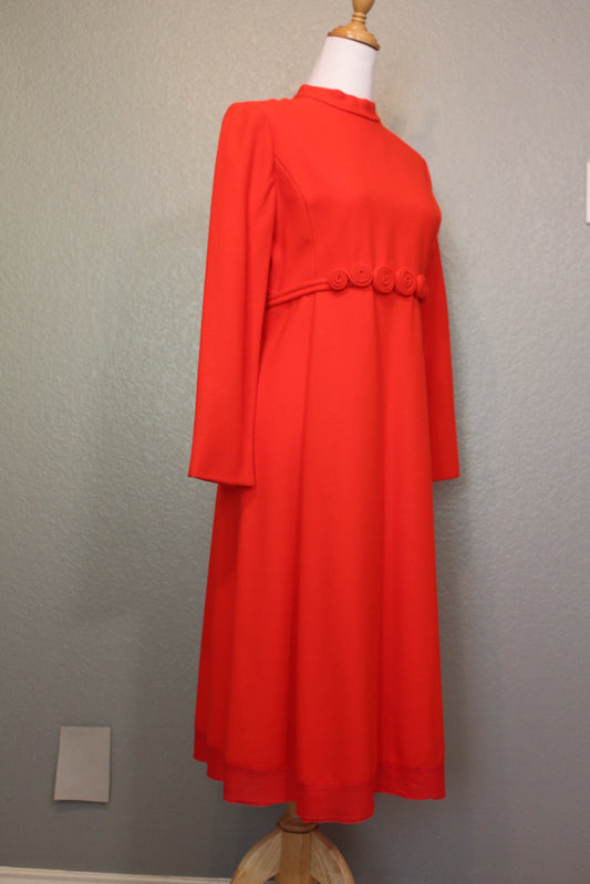 Don Sophisticates 1960's Orange - Red Color, Jackie O Style Wool Vintage Dress