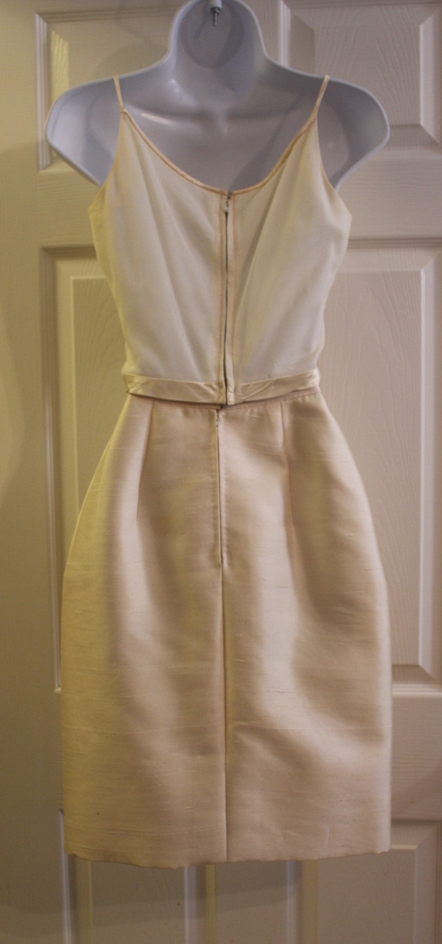 Vintage Hellen K Dallas Crème / Off-white Shiny Silk Three Piece Cocktail Suit (XXS) with Spaghetti Straps Blouse