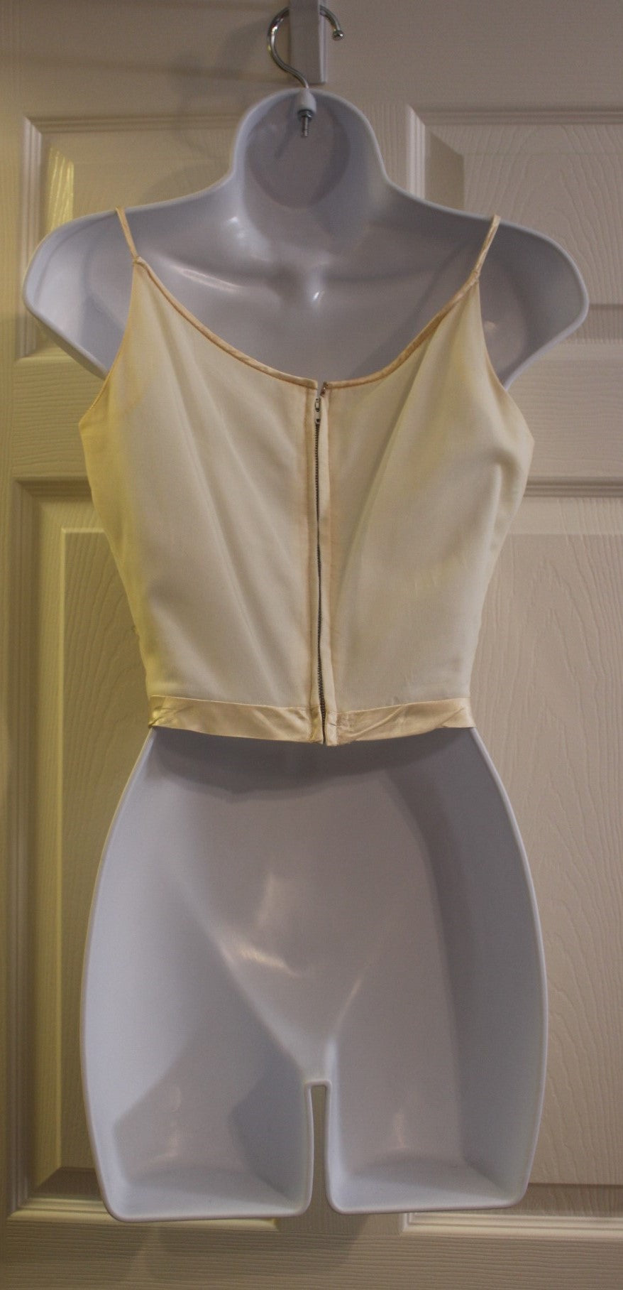 Vintage Hellen K Dallas Crème / Off-white Shiny Silk Three Piece Cocktail Suit (XXS) with Spaghetti Straps Blouse