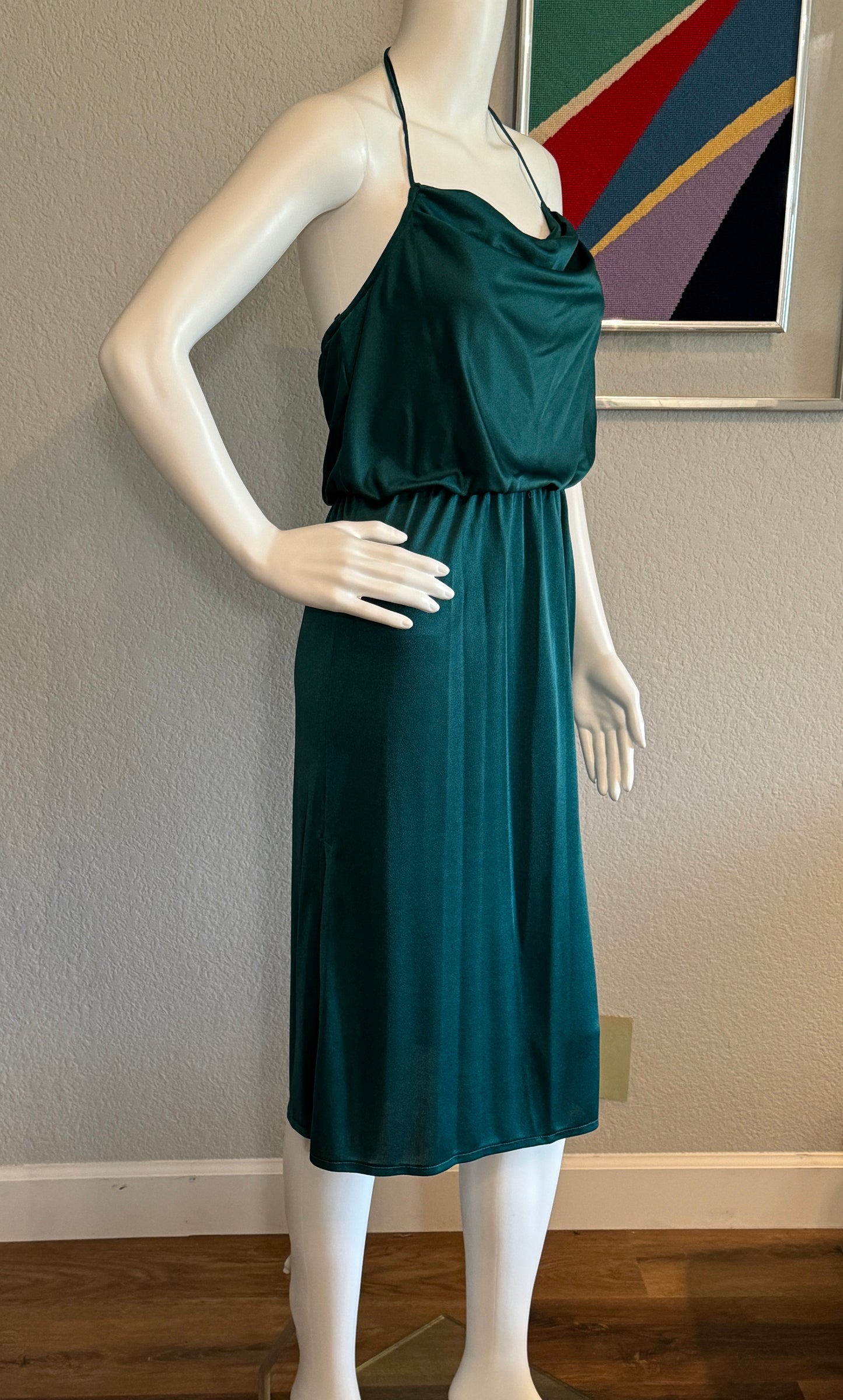 Green Halter XS Dress with White Vest