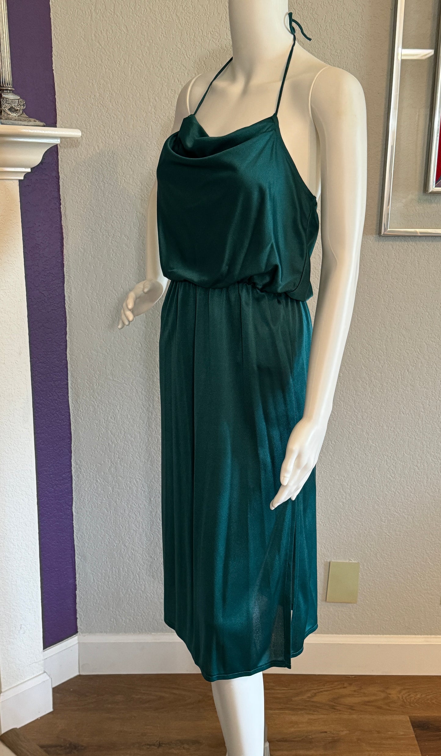 Green Halter XS Dress with White Vest