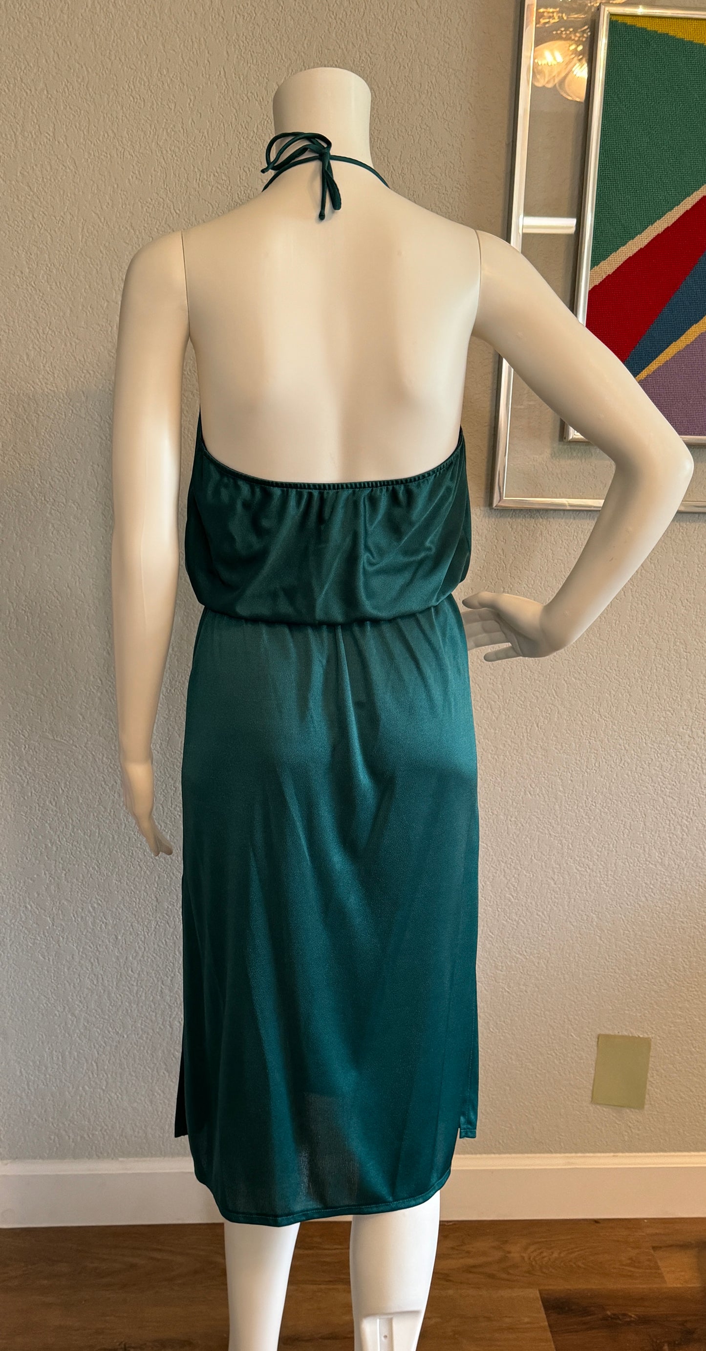 Green Halter XS Dress with White Vest