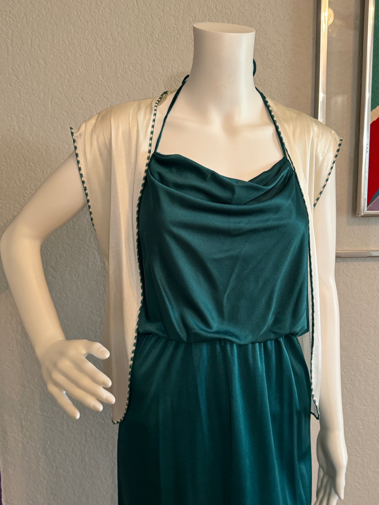 Green Halter XS Dress with White Vest