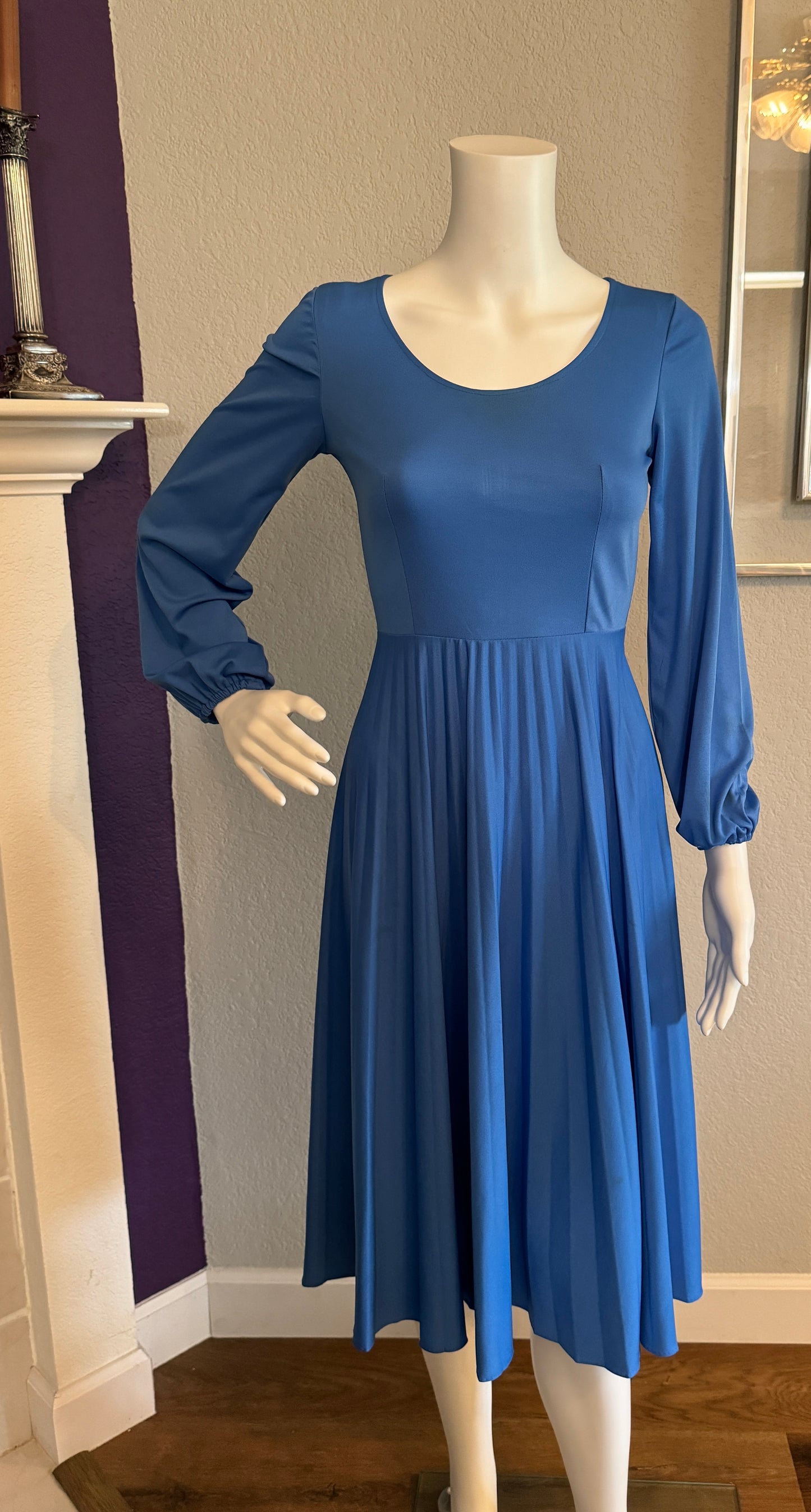 Sky Blue Polyester Long Sleeve Dress - Size SM