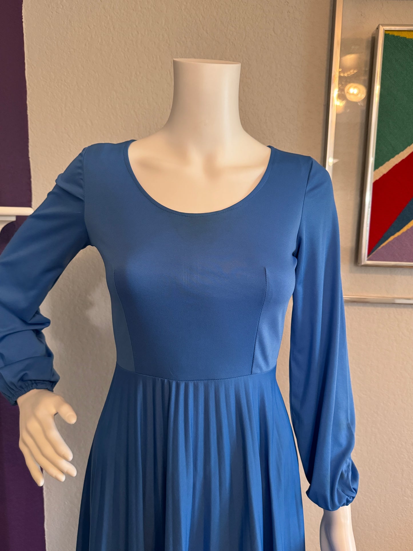 Sky Blue Polyester Long Sleeve Dress - Size SM